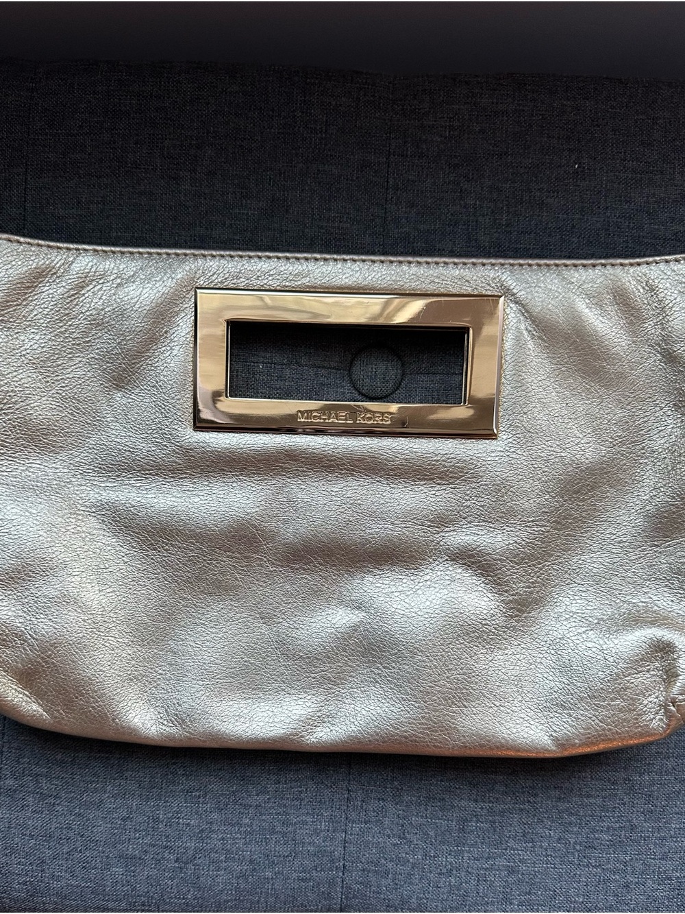 Michael Kors Berkley Metallic Leather Cutout Handle Clutch Bag Gold Champagne